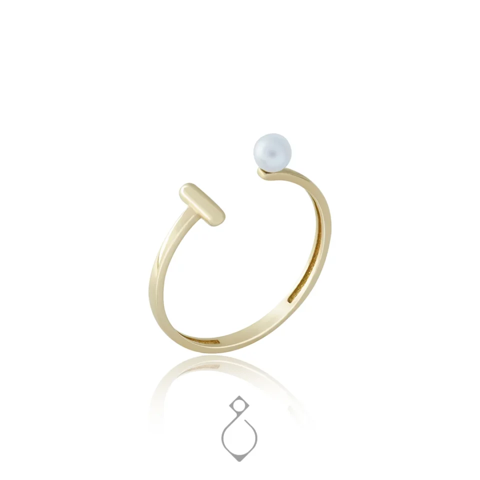 انگشتر طلا ظریف طرح خط و مروارید کد 129