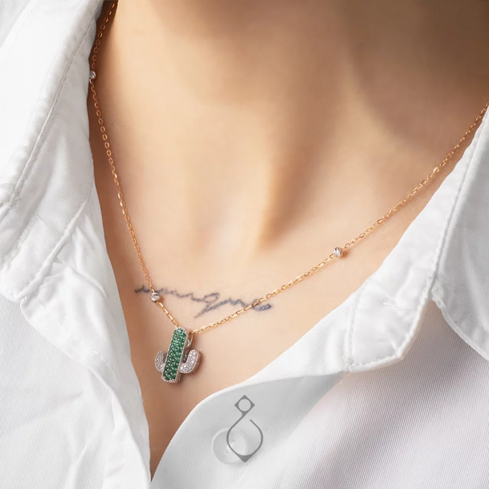 گردنبند طلا طرح کاکتوس براق کد 164