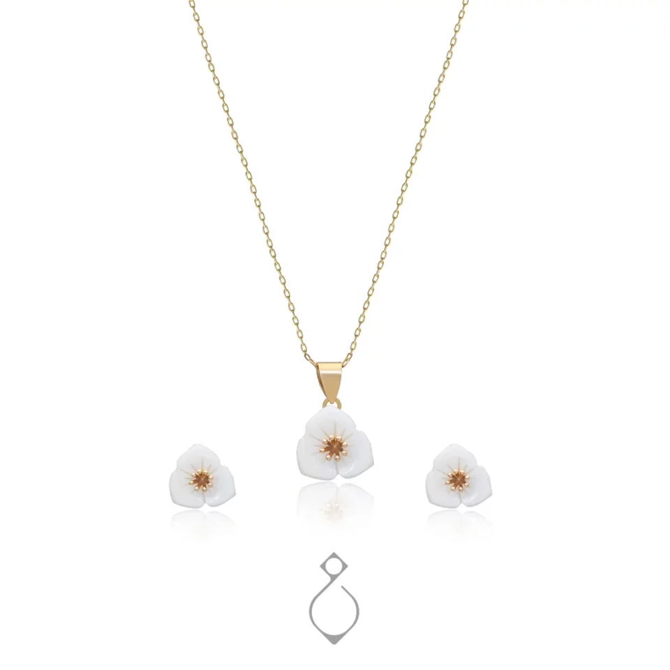 نیم ست طلا ظریف طرح ارکیده سفید کد 115