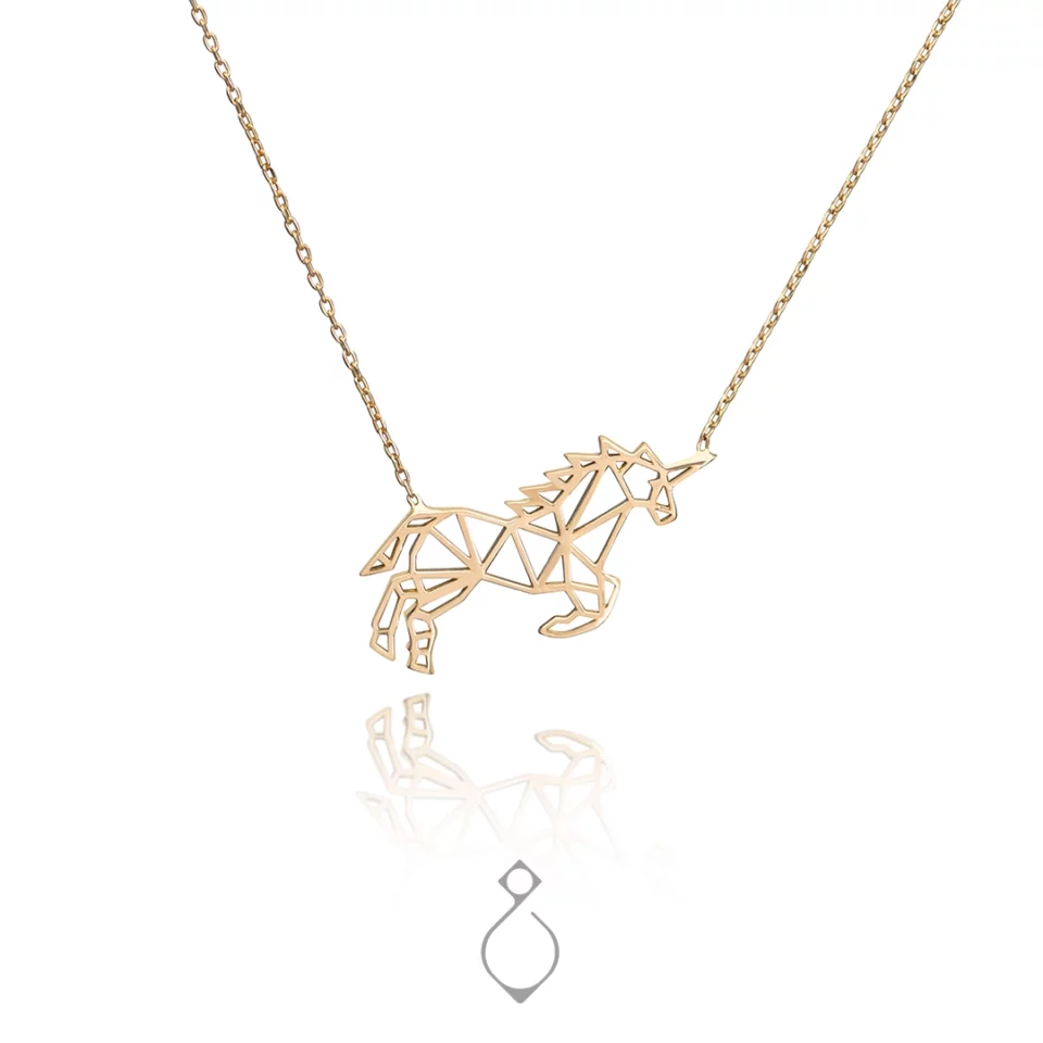 گردنبند طلا طرح اریگامی اسب تک شاخ 153