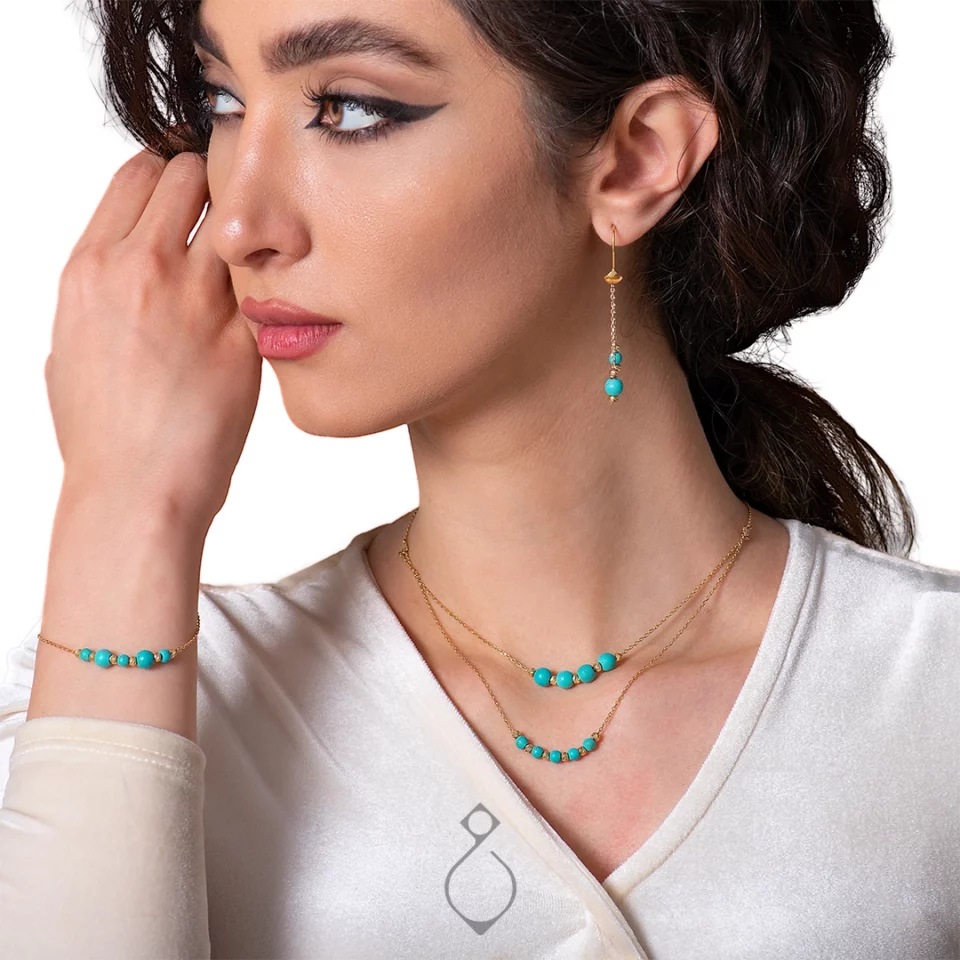 سرویس طلا طرح گوی فیروزه کد 111