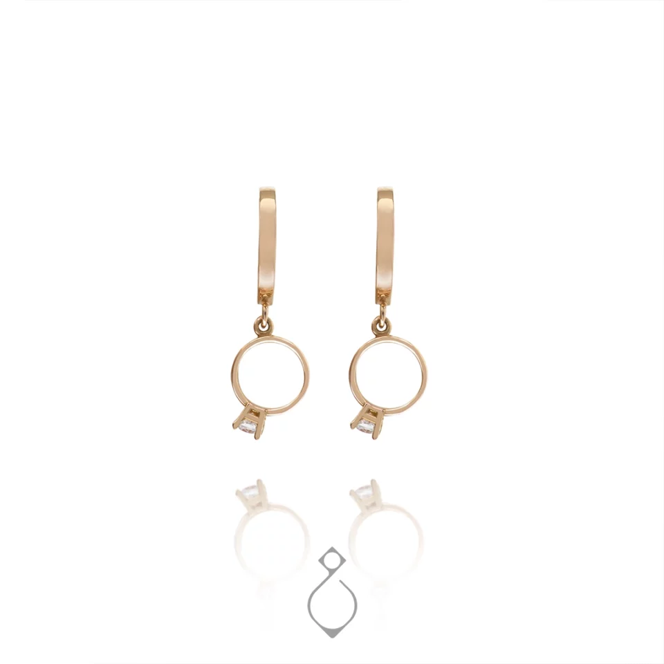 گوشواره طلا آویز طرح حلقه سولیتر کد 137