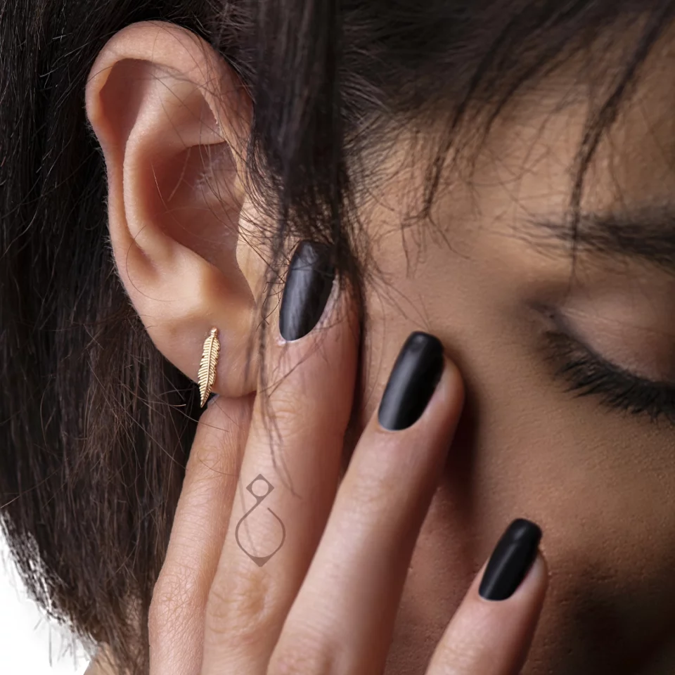 گوشواره طلا میخی طرح برگ کد 115