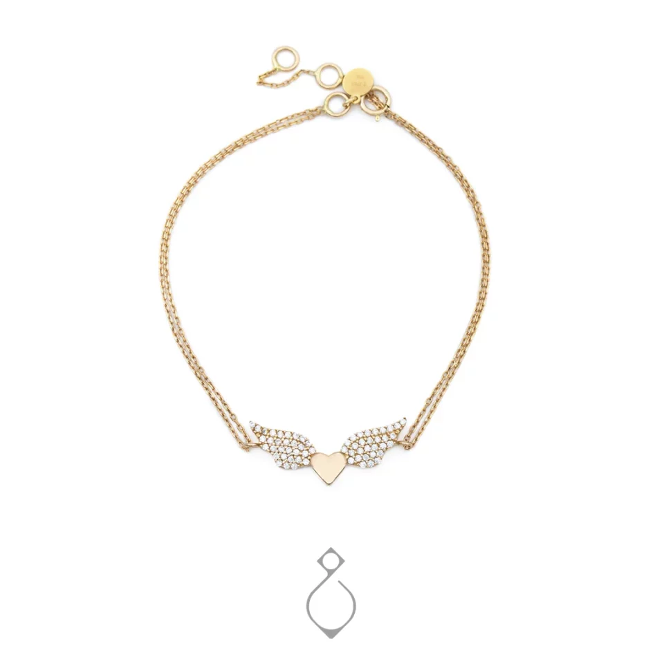 دستبند طلا ظریف بال و قلب کد 102