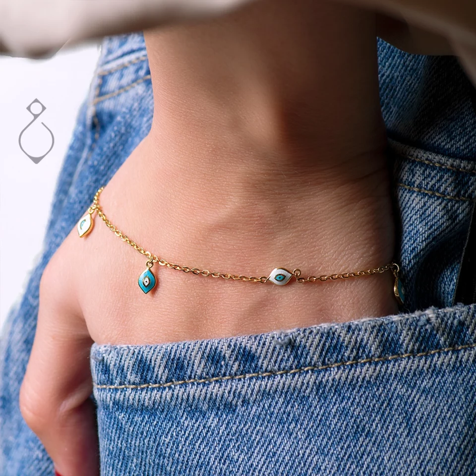 دستبند ظریف طلا طرح چشم نظر کد 114