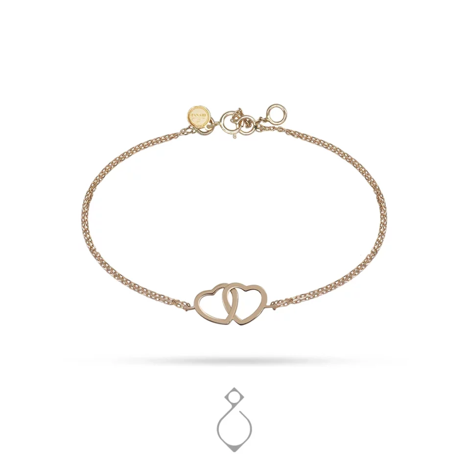 دستبند ظریف طلا طرح دو قلب کد 111