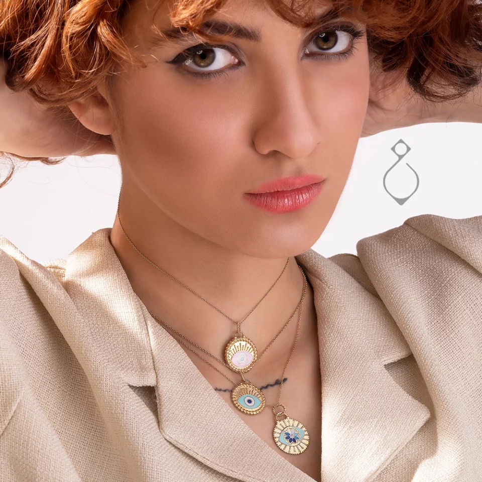 گردنبند طلا چشم و نظر طیف آبی کد 126