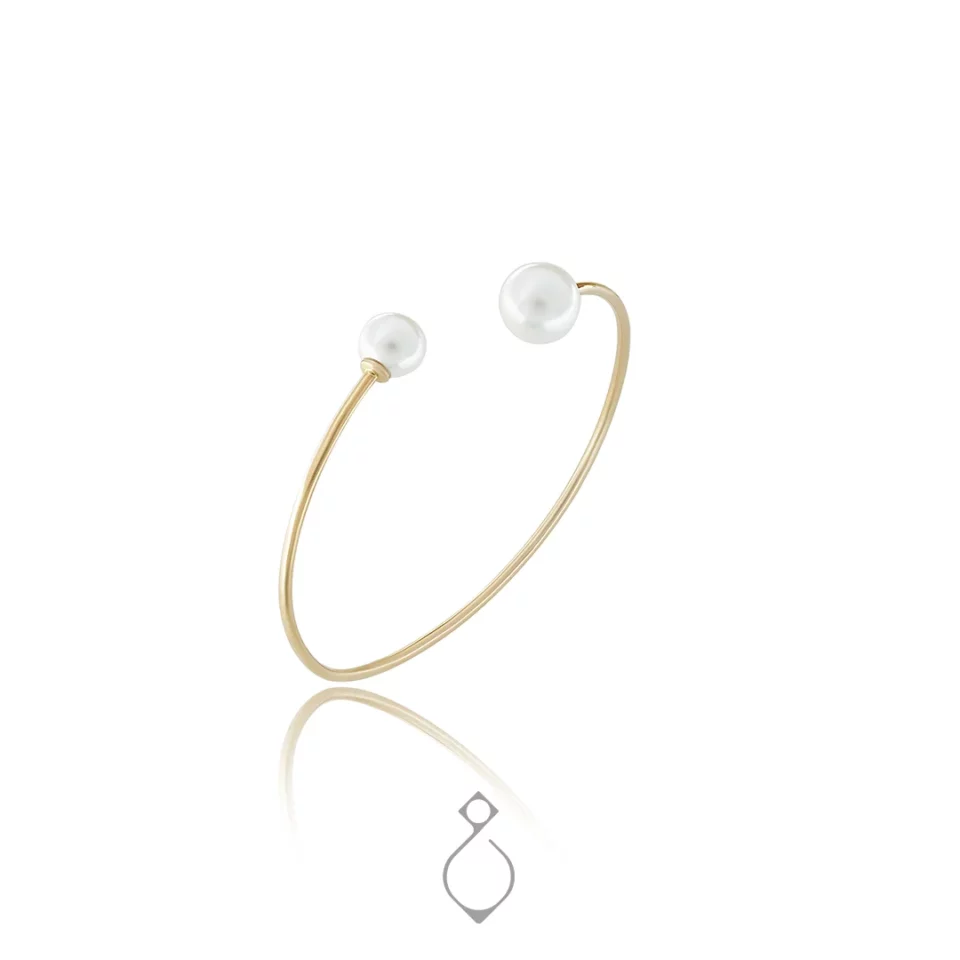 دستبند النگویی طلا طرح دومروراید کد 123