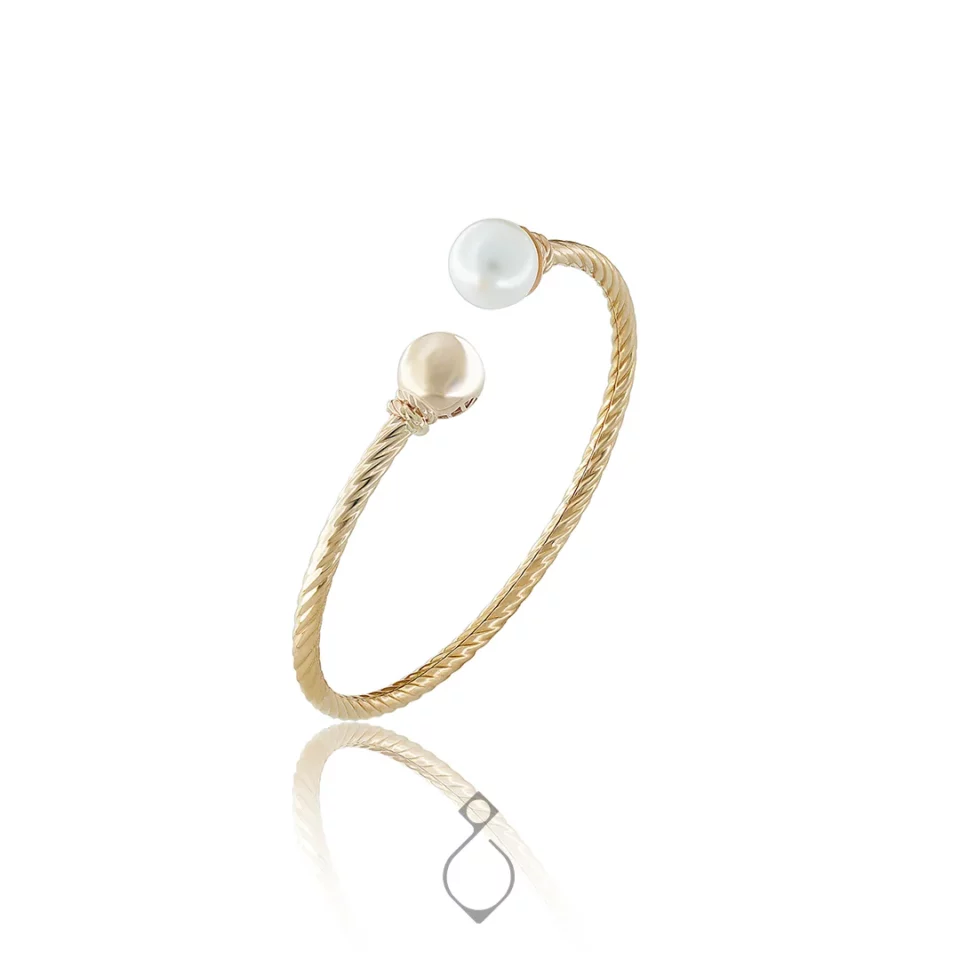 دستبند النگویی طلا طرح کنف مروارید کد 119